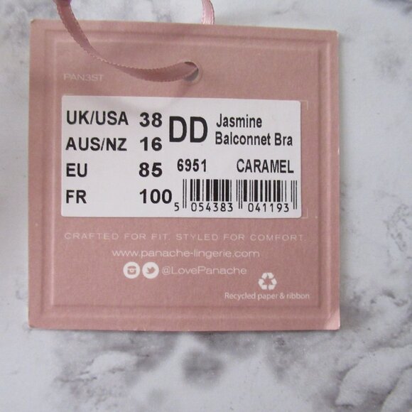 New Panache Bra 38DD Beige Tan Jasmine Balconette Sheer Lace Back Closure - Picture 6 of 6